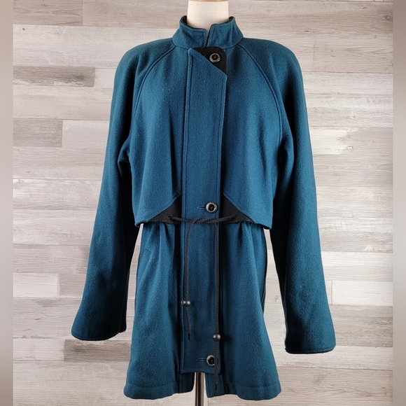 Vintage Spencer Douglas Dark Teal, Black Trim Wool Mid Length Winter Coat Large - Picture 9 of 16
